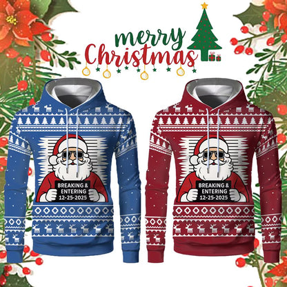 Santa Claus Breaking In Hoodie - Trendy Christmas Pullover for Men & Women - Hip-Hop Casual Party Wear