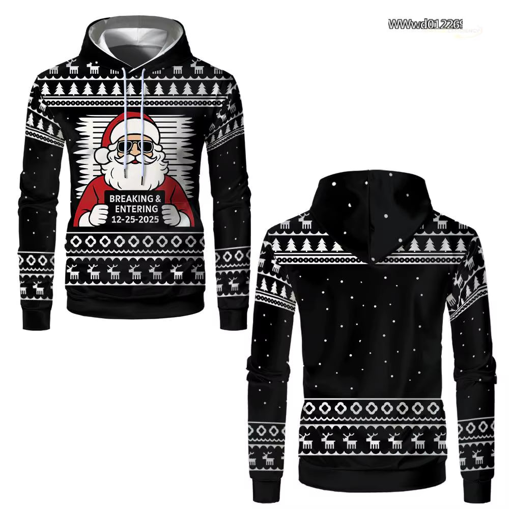 Santa Claus Breaking In Hoodie - Trendy Christmas Pullover for Men & Women - Hip-Hop Casual Party Wear