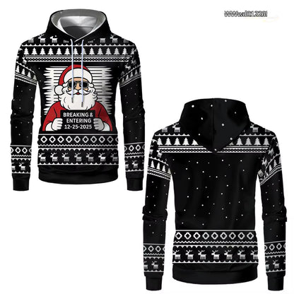 Santa Claus Breaking In Hoodie - Trendy Christmas Pullover for Men & Women - Hip-Hop Casual Party Wear