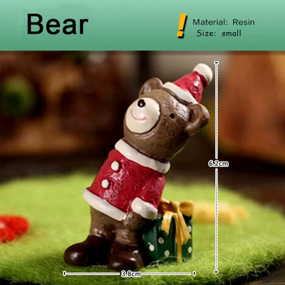 Festive Miniature Christmas Tree Figurines - Snowman, Santa, Bear & Deer for Dollhouse & Garden Decor