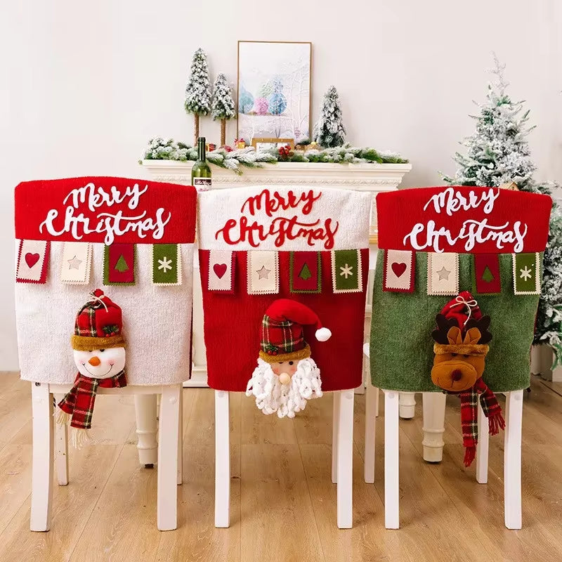 Festive 3D Santa Claus & Elk Reusable Christmas Chair Covers - Perfect Holiday Decor for Your Home!