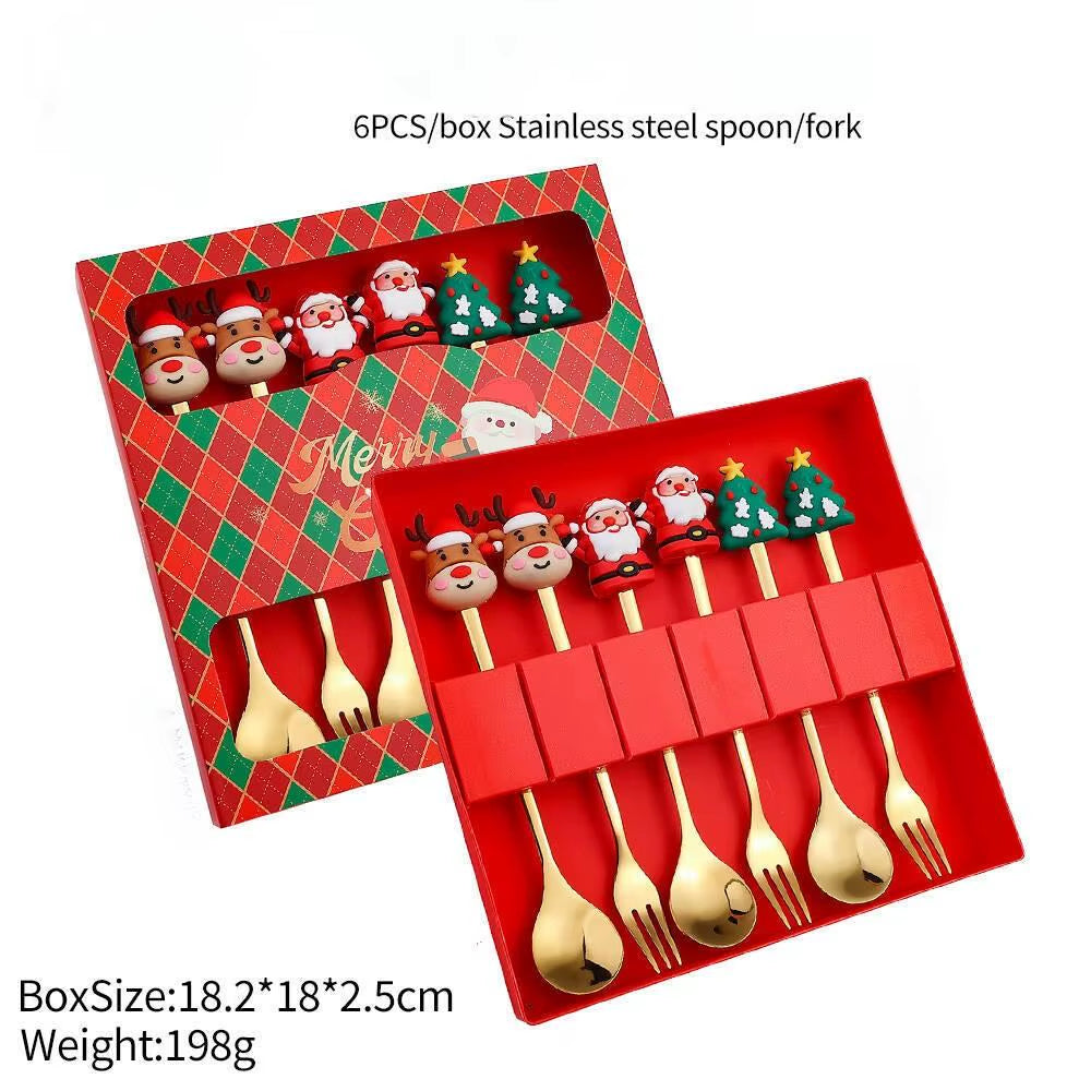 Exquisite Stainless Steel Christmas Spoon and Fork Set - Perfect Tableware for Coffee, Tea, and Desserts (2/4/6 Pieces)