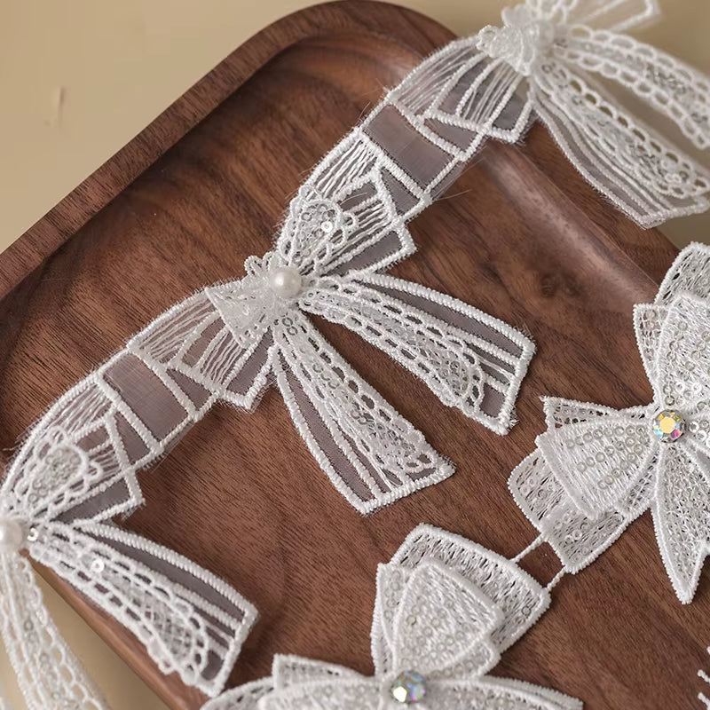 Elegant 3D Butterfly Lace Trim with Rhinestones - Perfect for Wedding Dresses, DIY Crafts, and Floral Decor!