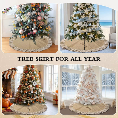 Rustic Burlap Christmas Tree Skirt - 90/120Cm Farmhouse Jute Decor for Fall and Thanksgiving