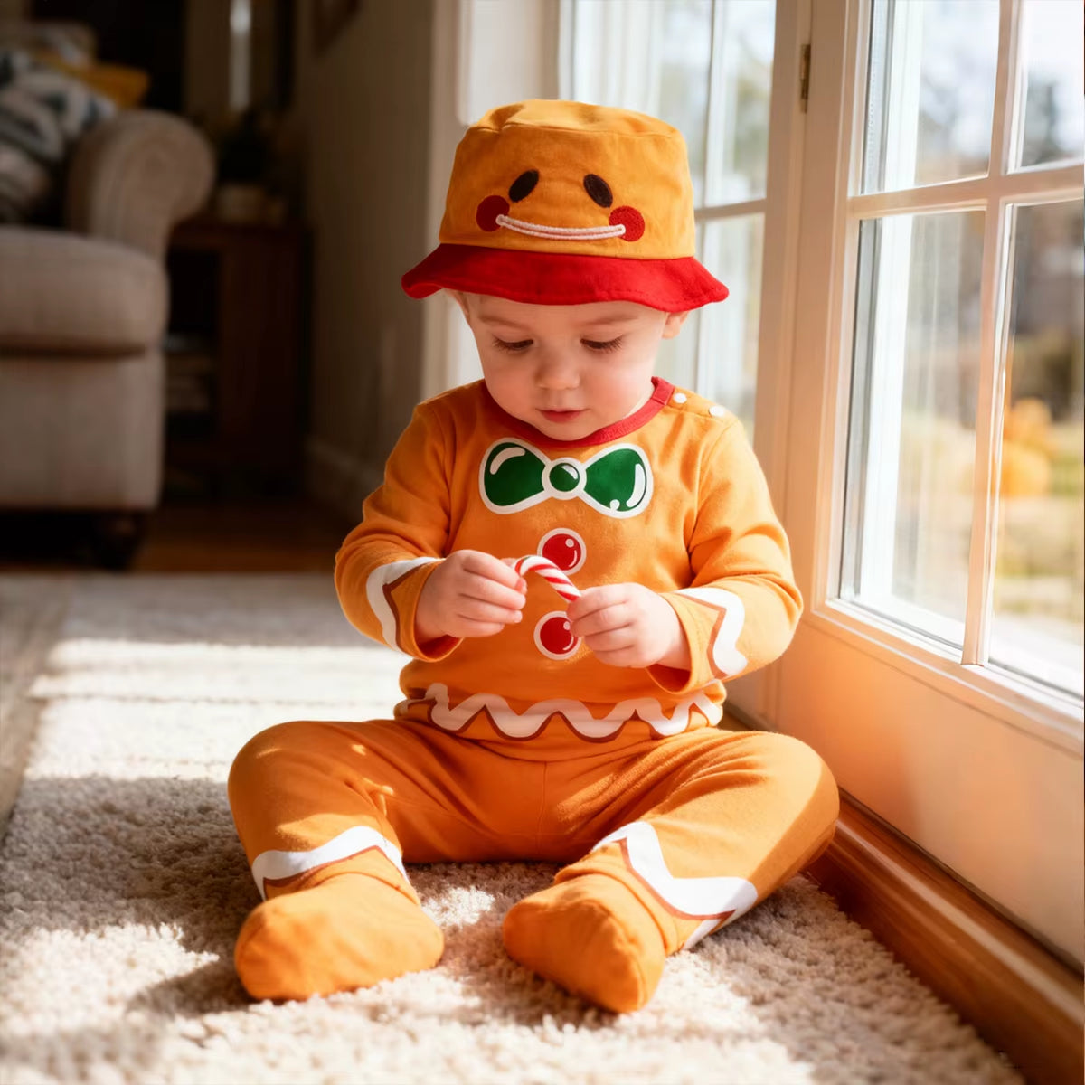 Baby Christmas Gingerbread Man Costume Girls Boys Clothing Set Toddler Ginger Bread Cosplay Outfit Long Sleeve Pants Set 3PCS