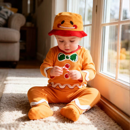 Baby Christmas Gingerbread Man Costume Girls Boys Clothing Set Toddler Ginger Bread Cosplay Outfit Long Sleeve Pants Set 3PCS