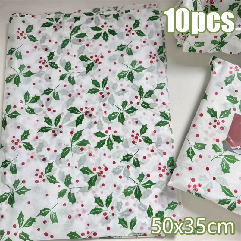 10Pcs Festive Christmas Tree Tissue Paper - Santa Claus Gift Wrapping & Craft Packaging for New Year Celebrations