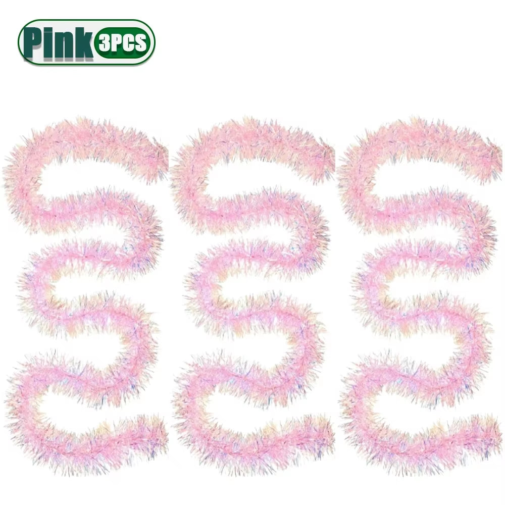 Stunning 78.7 Inch Pink Tinsel Garland - Sparkling Metallic Glitter for Christmas, Weddings, Birthdays & Holiday Home Decor (1-10PCS)