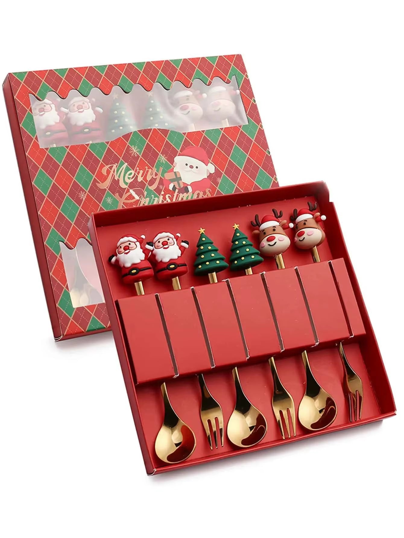 Exquisite Stainless Steel Christmas Spoon and Fork Set - Perfect Tableware for Coffee, Tea, and Desserts (2/4/6 Pieces)