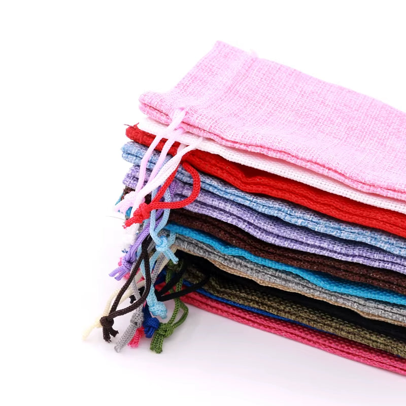 10-Pack Handmade Natural Burlap & Cotton Linen Drawstring Gift Bags - Perfect for Weddings, Christmas, Jewelry & More!