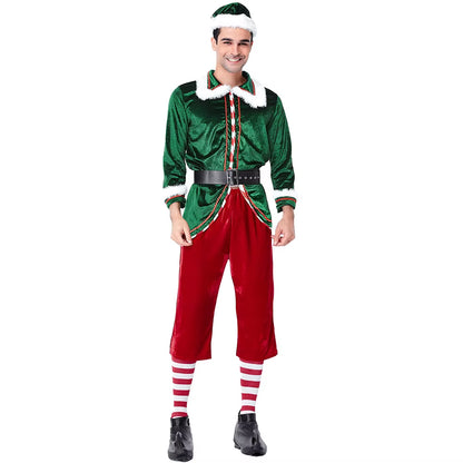 Festive Men's Santa & Elf Costume Set - Cozy Long-Sleeve Outfit with Socks for Christmas Parties and Cosplay