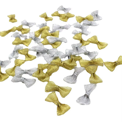 50Pcs Handmade Gold & Silver Ribbon Bows - Perfect for Wedding Invites & Craft Embellishments (15mm-30mm)