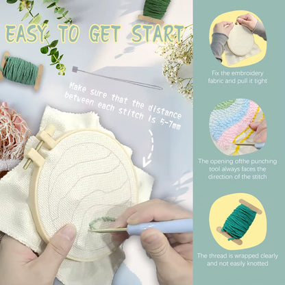 GATYZTORY 6-Piece Flower Punch Needle Coaster Kit - DIY Embroidery Craft Supplies for Stunning Tufted Coasters