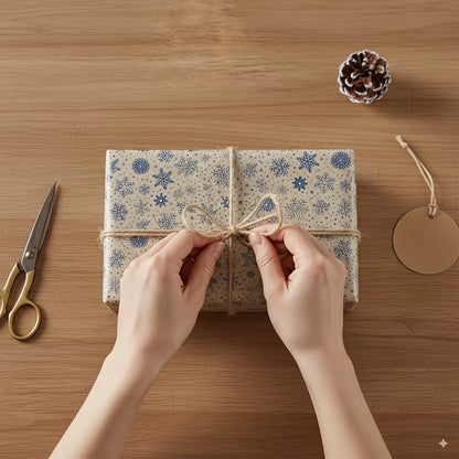 Extra Long Dark Blue Snowflake Wrapping Paper - Double-Sided Winter Design for Stunning Gift Presentation