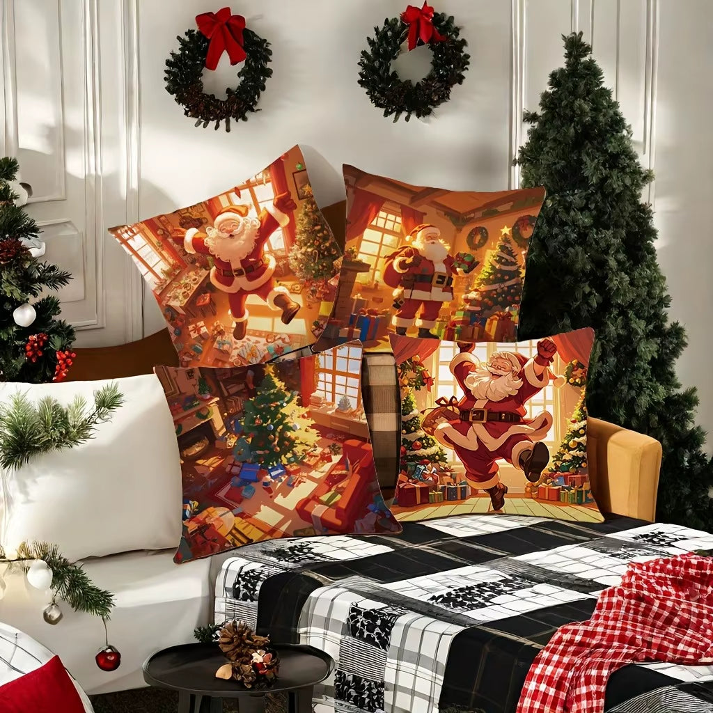 Cheerful Christmas Santa Claus Throw Pillow - Festive Sofa Cushion Cover for Holiday Decor & New Year Gifts