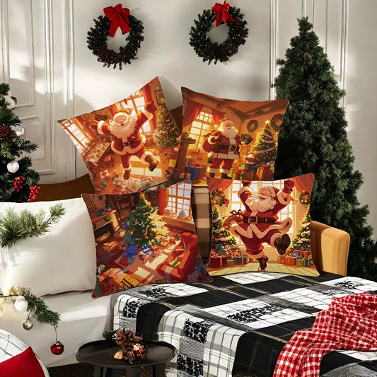 Cheerful Christmas Santa Claus Throw Pillow - Festive Sofa Cushion Cover for Holiday Decor & New Year Gifts