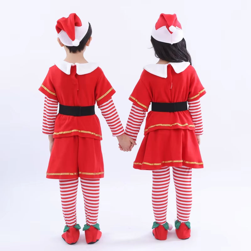 Adorable Christmas Elf Costume Set for Kids - Fun Cosplay Outfits with Skirts, Pants, and Hats - Perfect Holiday Gifts!