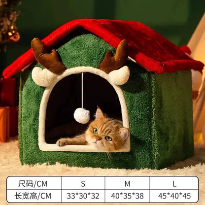 Cozy Christmas Cat & Dog Nest - Plush Multifunctional Pet Bed with Removable Design