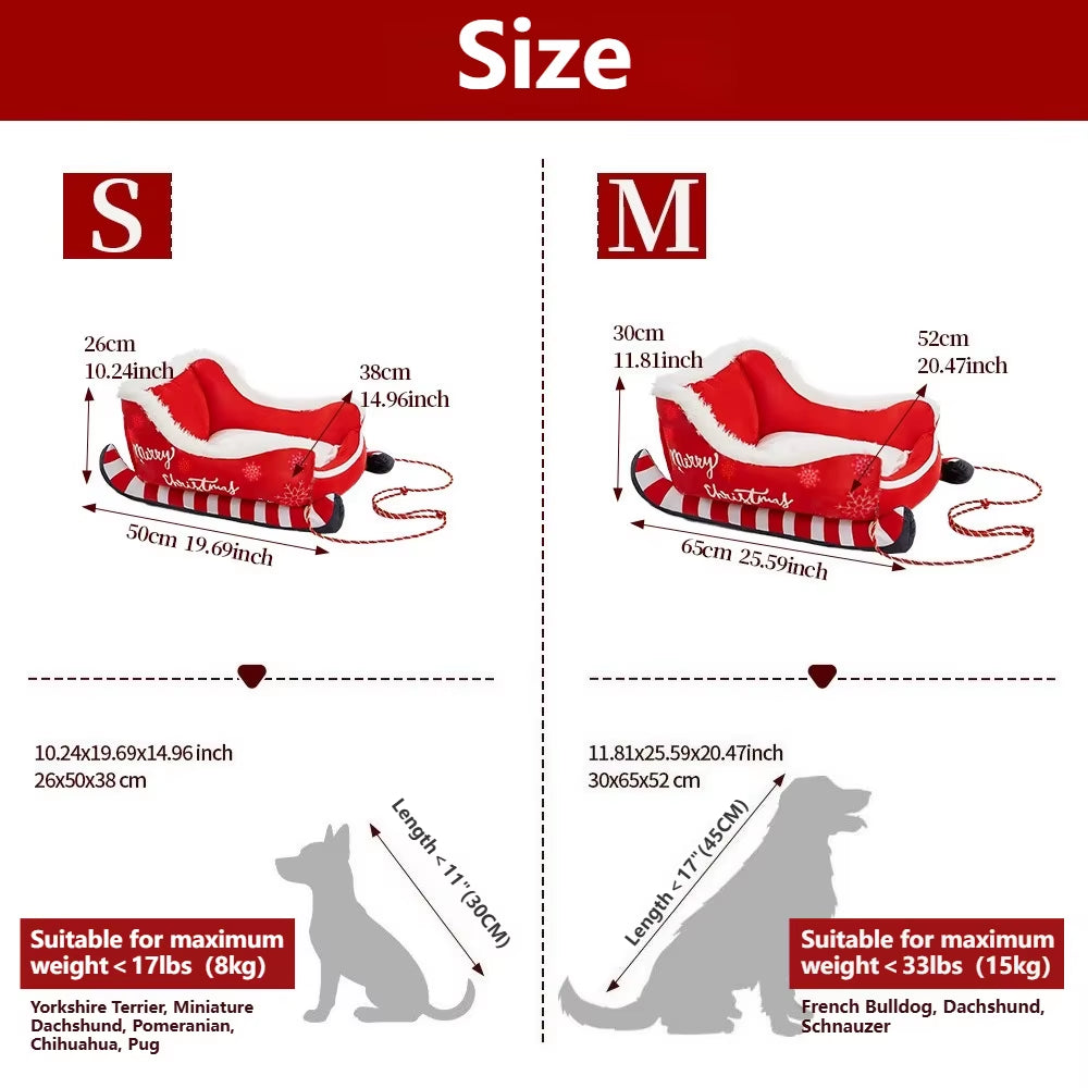 Sled-Shaped Christmas Pet Bed - Washable Dog & Cat Hammock with Anti-Slip Bottom for Small & Medium Pets