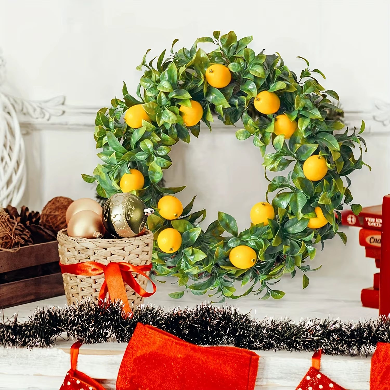 Stunning 45Cm Lemon Artificial Wreath - Perfect for Spring & Summer Decor, Ideal for Farmhouse, Yard, Festivals & Indoor/Outdoor Use