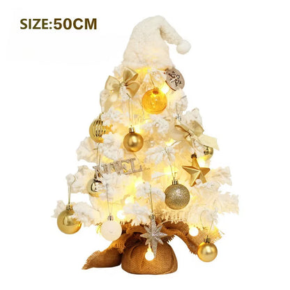 Stunning 50CM Snow-Covered LED Christmas Tree Set with Gold Ornaments - Perfect for Desktop or Window Display!