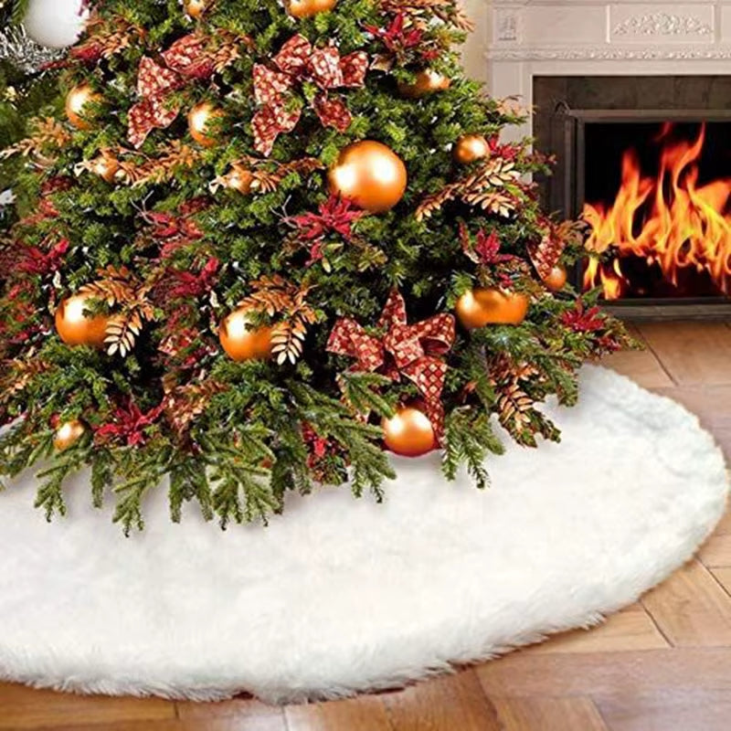 Luxurious White Faux Fur Christmas Tree Skirt - 78/90/122Cm Plush Holiday Decoration for 2023 Navidad Home Decor