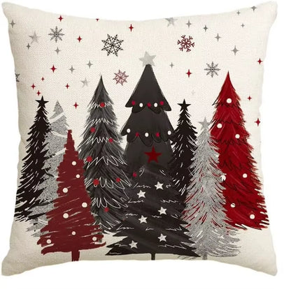Festive Christmas Tree & Snowflake Throw Pillow Covers - Set of 4 for Cozy Holiday Decor on Sofa & Couch