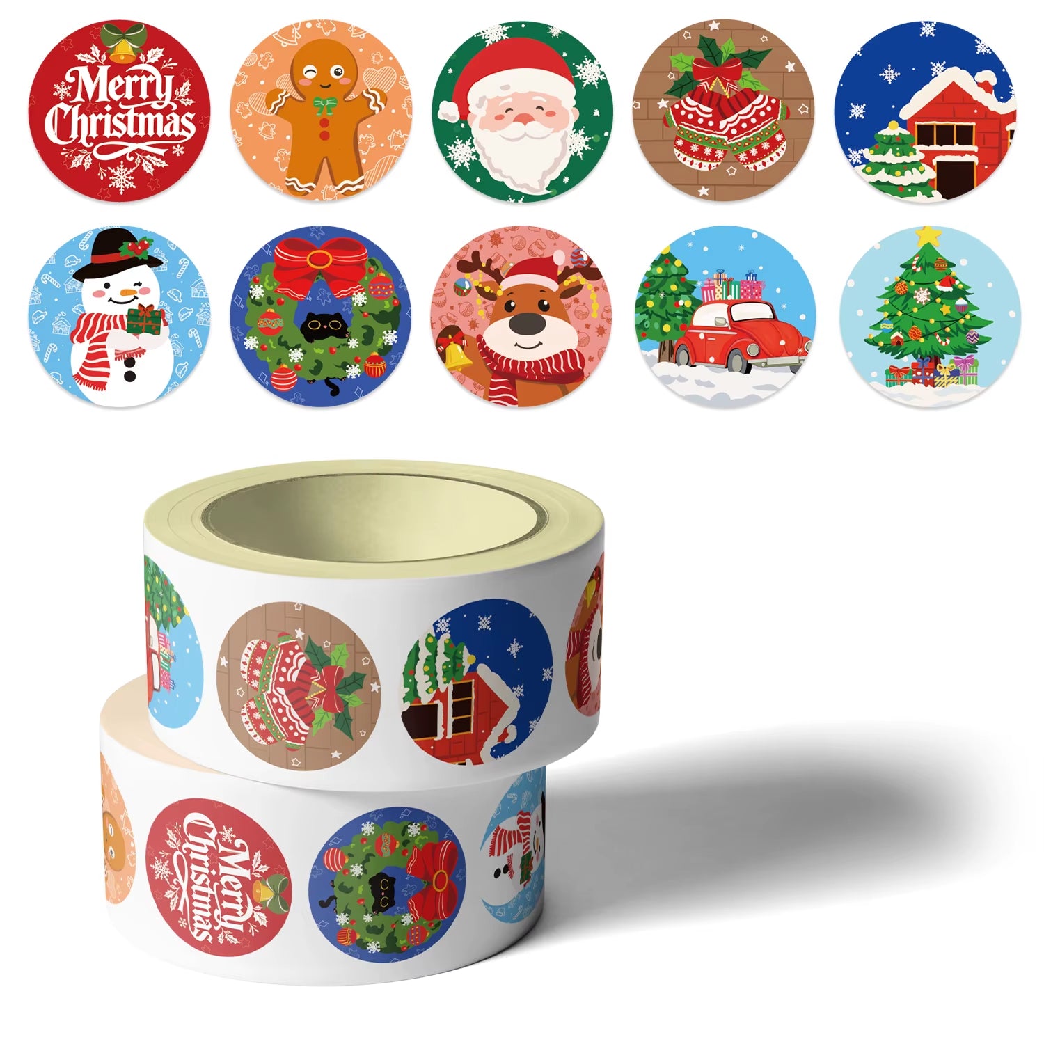 500Pcs Festive Christmas Sticker Roll - Snowman, Snowflake & Santa Claus Reward Labels for Kids' Toys and Thank You Gifts