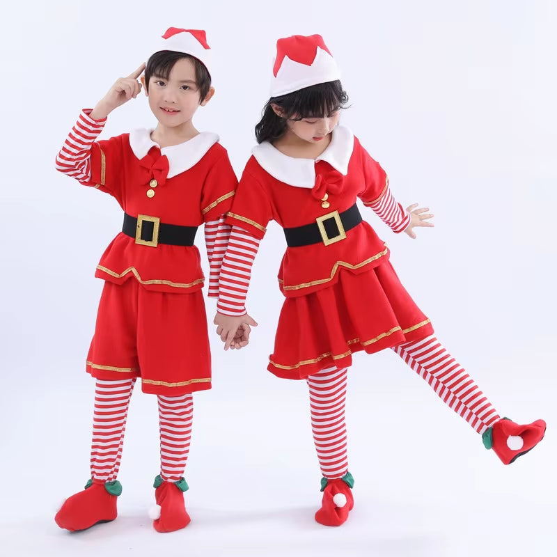 Adorable Christmas Elf Costume Set for Kids - Fun Cosplay Outfits with Skirts, Pants, and Hats - Perfect Holiday Gifts!
