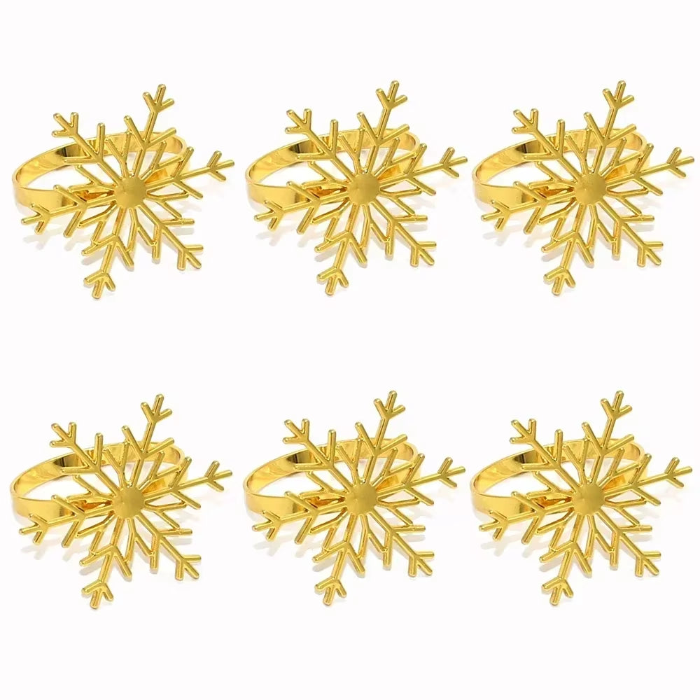 Elegant 6Pc Silver/Gold Snowflake Napkin Rings - Perfect for Christmas, New Year, Weddings, and Holiday Parties!
