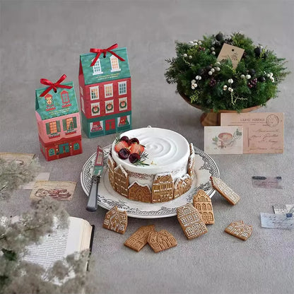 4Pcs Christmas Gingerbread House Cookie Cutters - Festive Biscuit Stamps for Cake Decorating & Baking Fun!