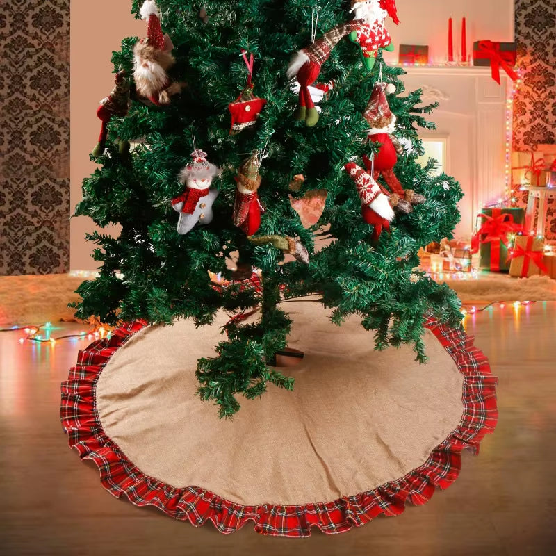 Rustic Burlap Christmas Tree Skirt - 90/120Cm Farmhouse Jute Decor for Fall and Thanksgiving