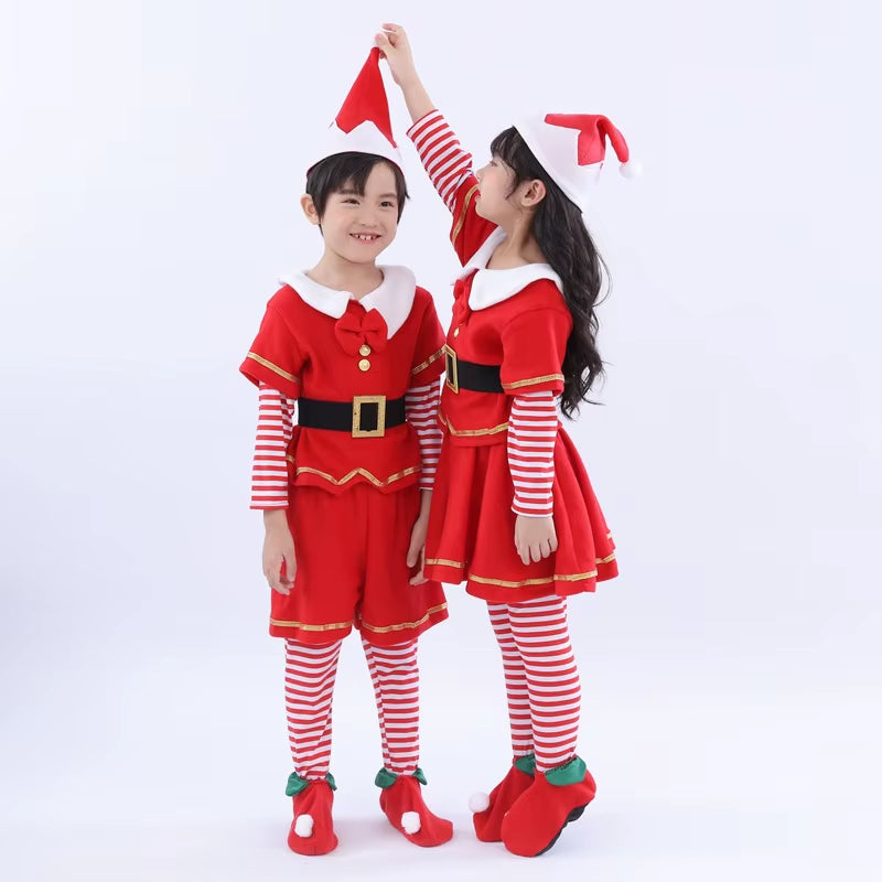 Adorable Christmas Elf Costume Set for Kids - Fun Cosplay Outfits with Skirts, Pants, and Hats - Perfect Holiday Gifts!