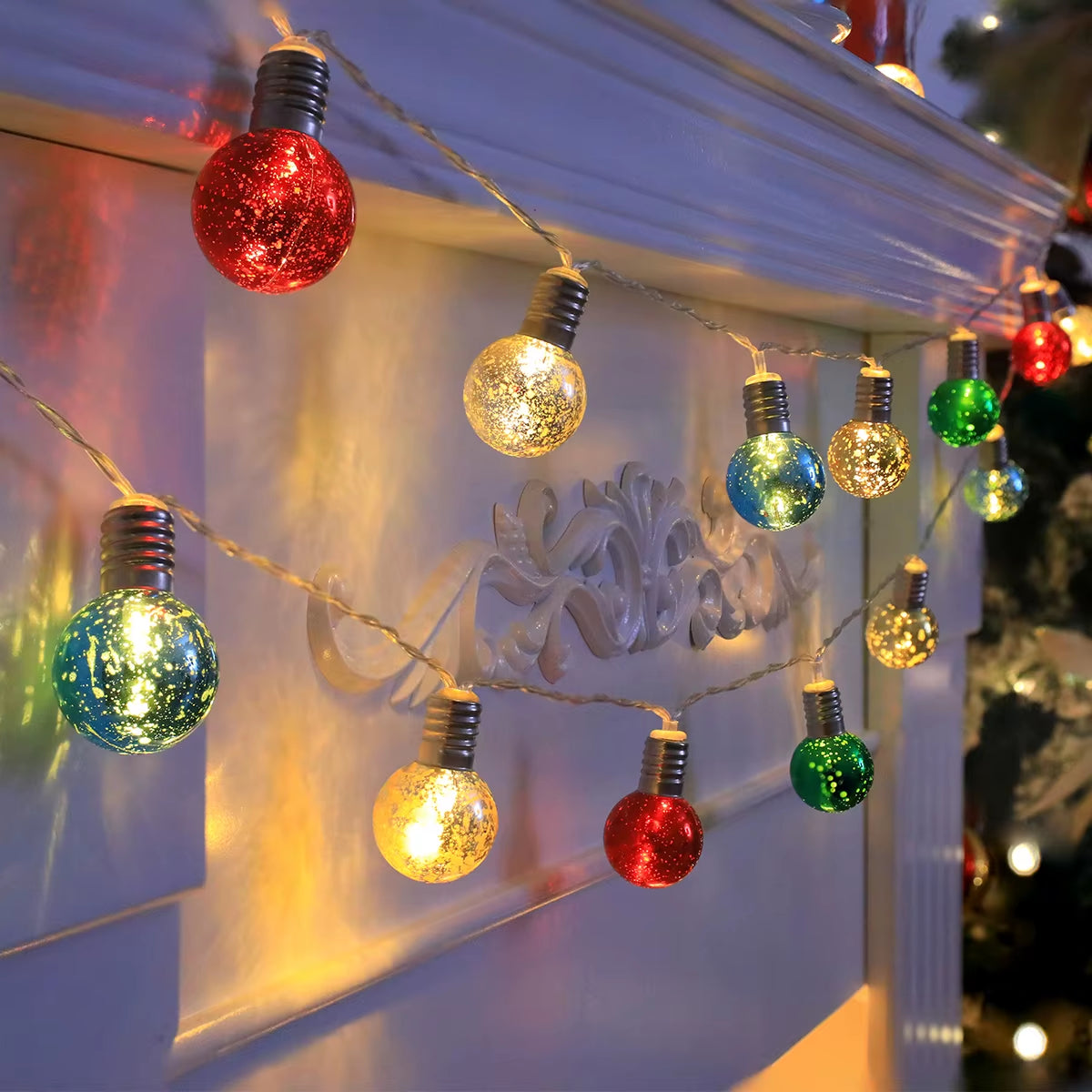 10/20 LED Flashing Christmas Ball String Lights, Fairy Light Holiday Hanging Decorations, Suitable for Decorating Christmas, Hal