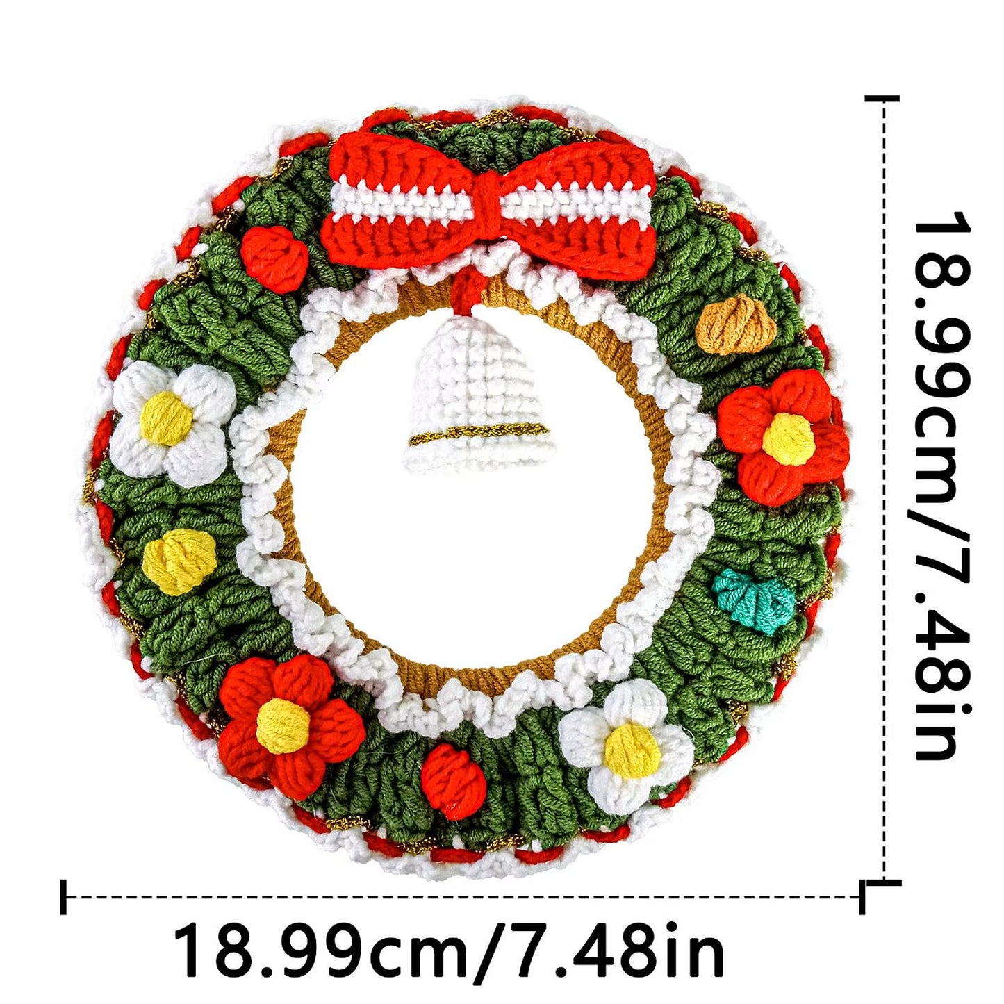 Festive Crochet Christmas Wreath - Beautiful Hanging Holiday Decoration & Bell Garland for Front Door