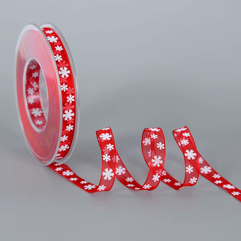 5M Christmas Satin Ribbons with Snowflake Pattern - Perfect for Gift Bows, DIY Crafts, and Holiday Decor
