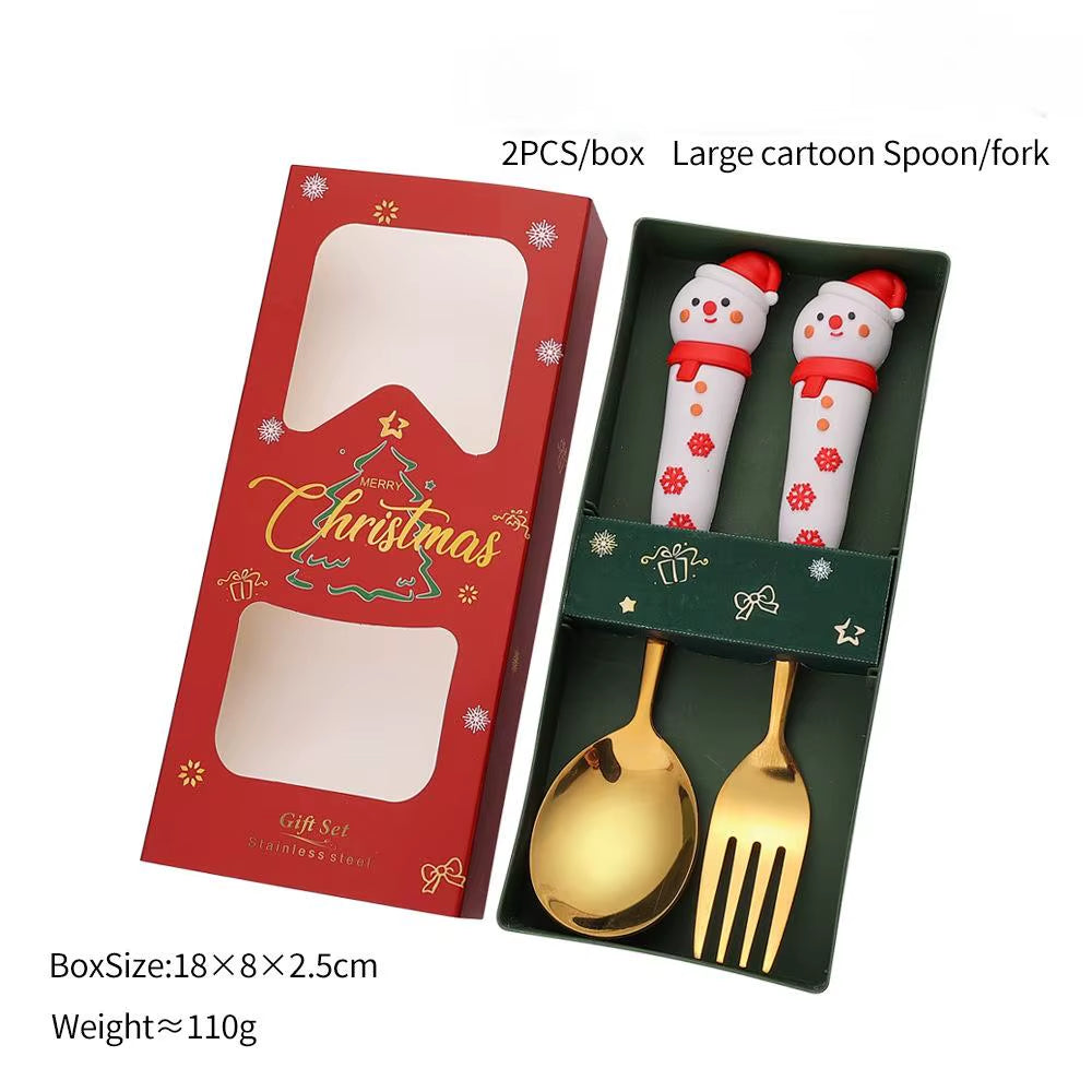 Exquisite Stainless Steel Christmas Spoon and Fork Set - Perfect Tableware for Coffee, Tea, and Desserts (2/4/6 Pieces)
