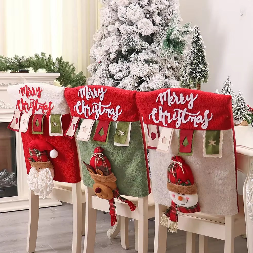 Festive 3D Santa Claus & Elk Reusable Christmas Chair Covers - Perfect Holiday Decor for Your Home!