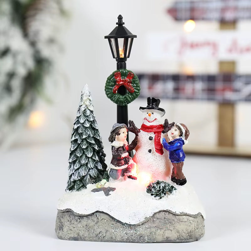 Enchanting LED Christmas Village Ornaments - Santa Claus & Snowy Microlandscape Resin Figurines for Festive Decor & Holiday Gifting