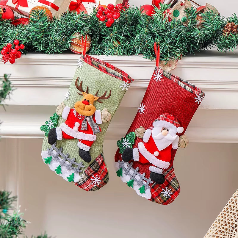 Festive 30CM 3D Santa Claus & Elk Knitted Christmas Stockings - Perfect for Holiday Gift Giving & Decoration!