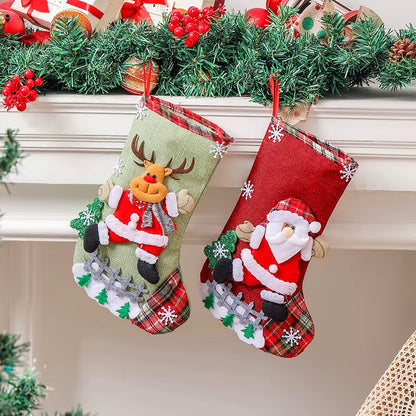 Festive 30CM 3D Santa Claus & Elk Knitted Christmas Stockings - Perfect for Holiday Gift Giving & Decoration!