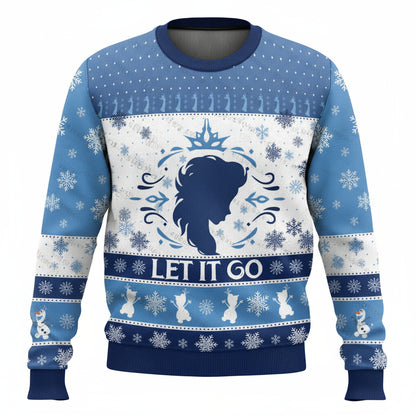Festive Elsa Frozen Ugly Christmas Sweater - Blue & White Snowflake Pullover for Winter Fun