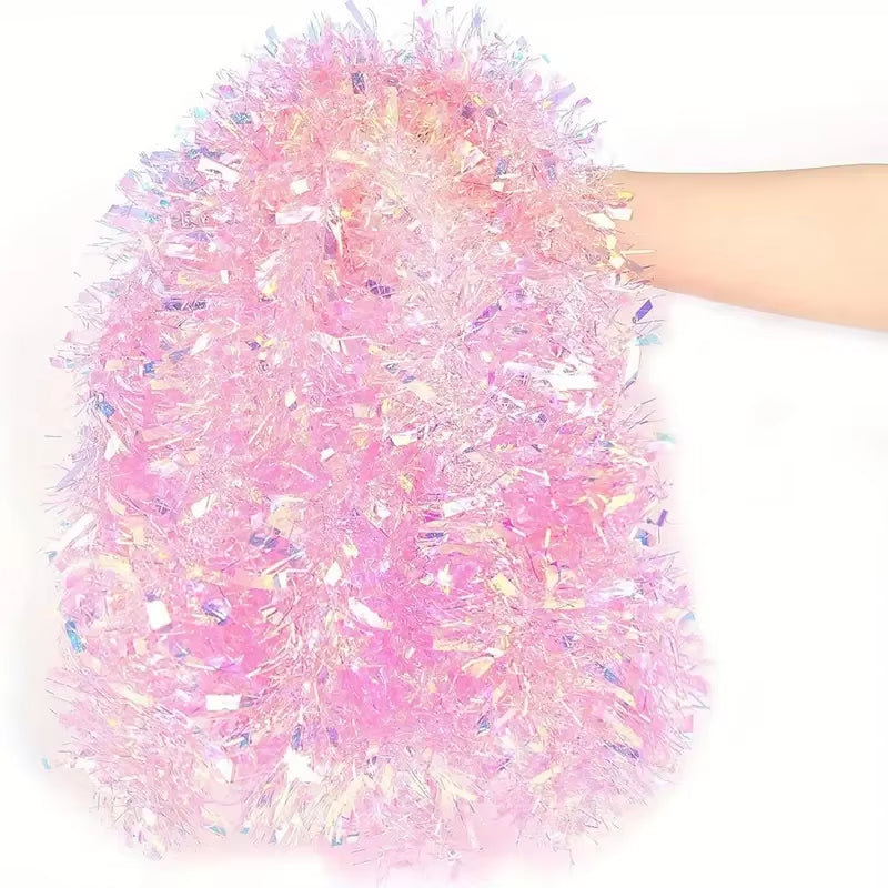 Stunning 78.7 Inch Pink Tinsel Garland - Sparkling Metallic Glitter for Christmas, Weddings, Birthdays & Holiday Home Decor (1-10PCS)
