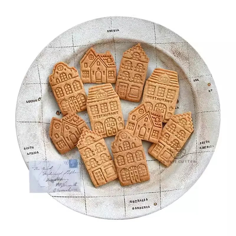 4Pcs Christmas Gingerbread House Cookie Cutters - Festive Biscuit Stamps for Cake Decorating & Baking Fun!