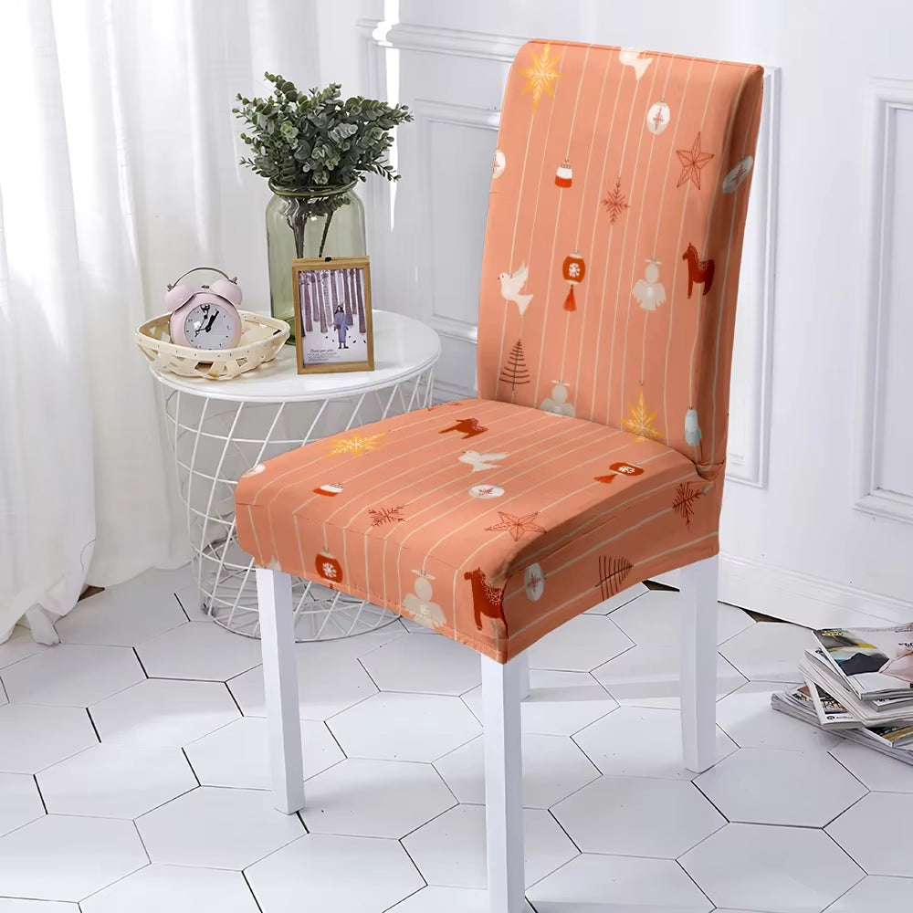 Festive Stretchable Christmas Chair Covers - Washable Elastic Seat Protectors for Dining Room & Kitchen Decor