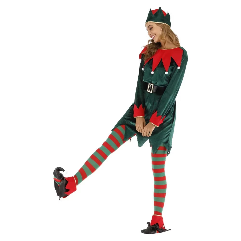Enchanting Christmas Elf Costume Set - Green Santa Claus Role Play Outfit for Festive Parties