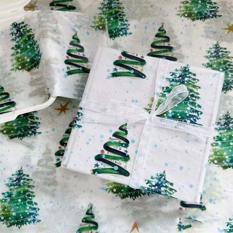 10Pcs Festive Christmas Tree Tissue Paper - Santa Claus Gift Wrapping & Craft Packaging for New Year Celebrations