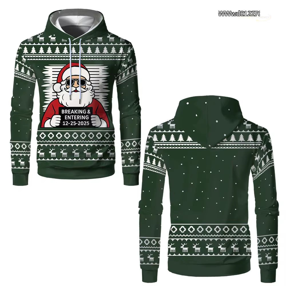 Santa Claus Breaking In Hoodie - Trendy Christmas Pullover for Men & Women - Hip-Hop Casual Party Wear