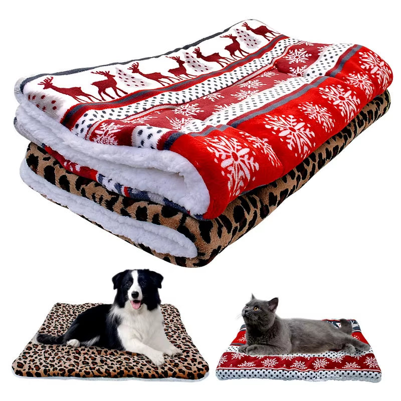 Cozy Leopard Print Flannel Dog Blanket - Thick Warm Pet Pad for Ultimate Comfort