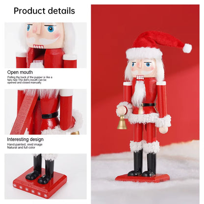 Festive 25CM Santa Claus Nutcracker Puppet - Charming Wooden Statue for Christmas & New Year Decor